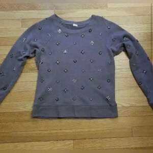 J. Crew Women’s Beaded, Rhinestone, Sequin Gray Sweatshirt Top Size Small